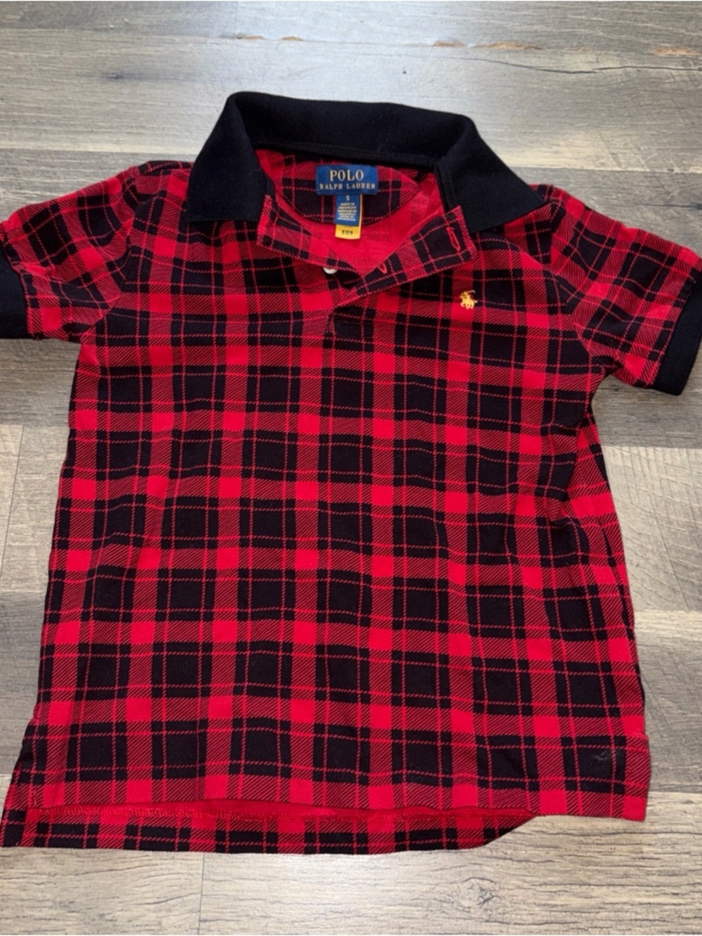 Polo Ralph Lauren Boys Size 5 Buffalo Plaid Red/black Polo Shirt Logo Cotton